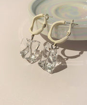 Stylish White Acrylic Alloy Asymmetrical Stone Drop Earrings