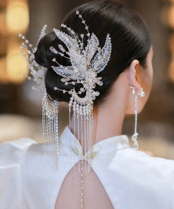 Stylish White Acrylic Lace Pearl Tassel Hairpin