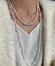 Stylish White Alloy Pearl Beading Gratuated Bead Necklace