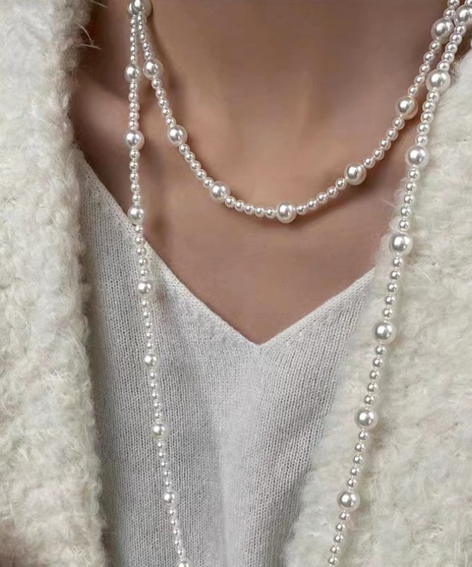 Stylish White Alloy Pearl Beading Gratuated Bead Necklace