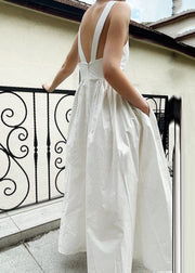 Stylish White Backless Exra Large Hem Cotton Dresses Summer