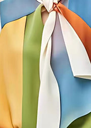 Stylish White Bow Patchwork Chiffon Shirt Half Sleeve