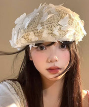 Stylish White Butterfly Tulle Straw Woven Beret Hat