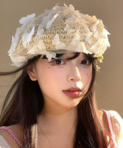 Stylish White Butterfly Tulle Straw Woven Beret Hat