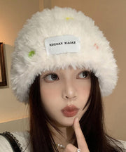 Stylish White Button Warm Fuzzy Fur Fluffy Bonnie Hat