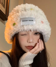 Stylish White Button Warm Fuzzy Fur Fluffy Bonnie Hat