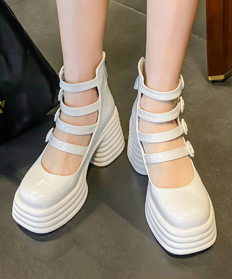 Stylish White Chunky Heel Cowhide Leather Comfortable Sandals