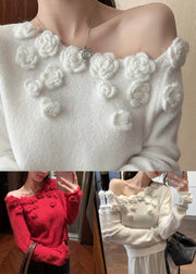 Stylish White Cold Shoulder Solid Knit Sweater Spring