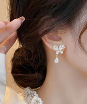 Stylish White Copper Alloy Zircon Butterfly Tassel Drop Earrings