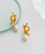 Stylish White Copper Gold Plated Pearl Drop Earrings