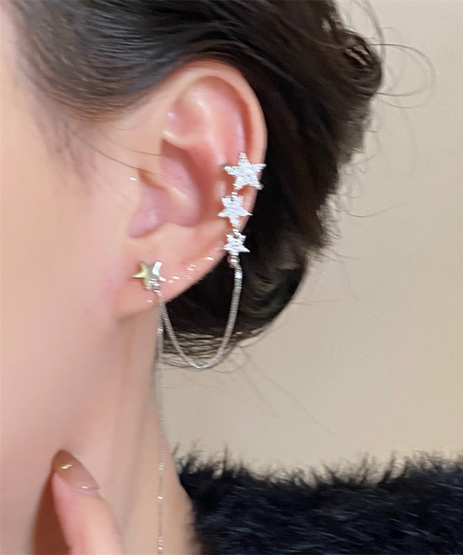 Stylish White Copper Zircon Star Drop Earrings