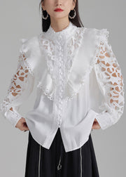 Stylish White Hollow Out Button Cotton Shirts Spring