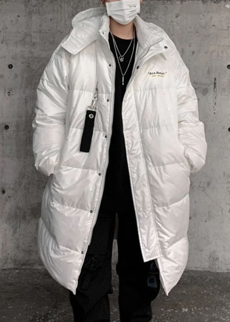 Stylish White Hooded Zippered Duck Down Men Coats Winter