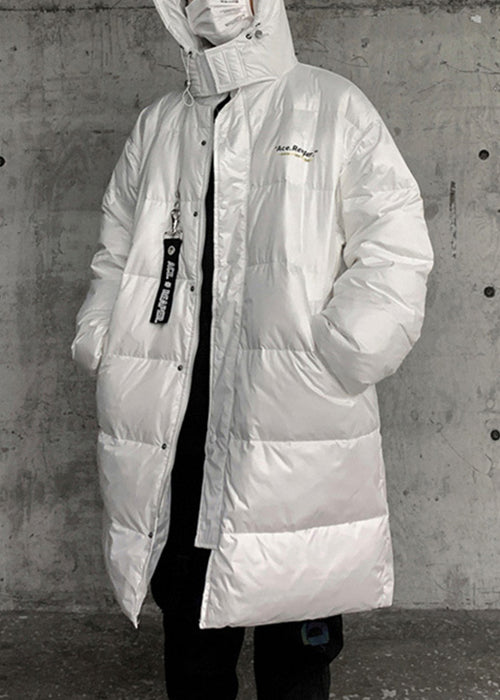 Stylish White Hooded Zippered Duck Down Men Coats Winter