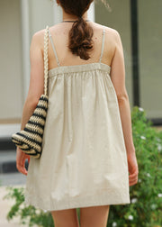 Stylish White Linen Mid Spaghetti Strap DressSleeveless