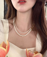 Stylish White Metal Alloy Double Layer Pearl Necklace