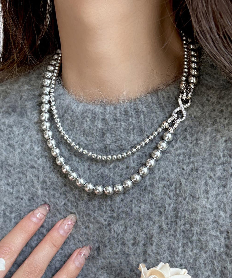 Stylish White Metal Alloy Double Layer Pearl Necklace