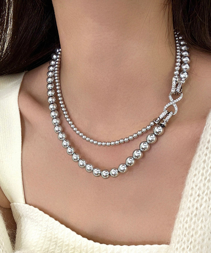 Stylish White Metal Alloy Double Layer Pearl Necklace