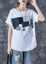 Stylish White Oversized Patchwork Applique Cotton Tanks Summer