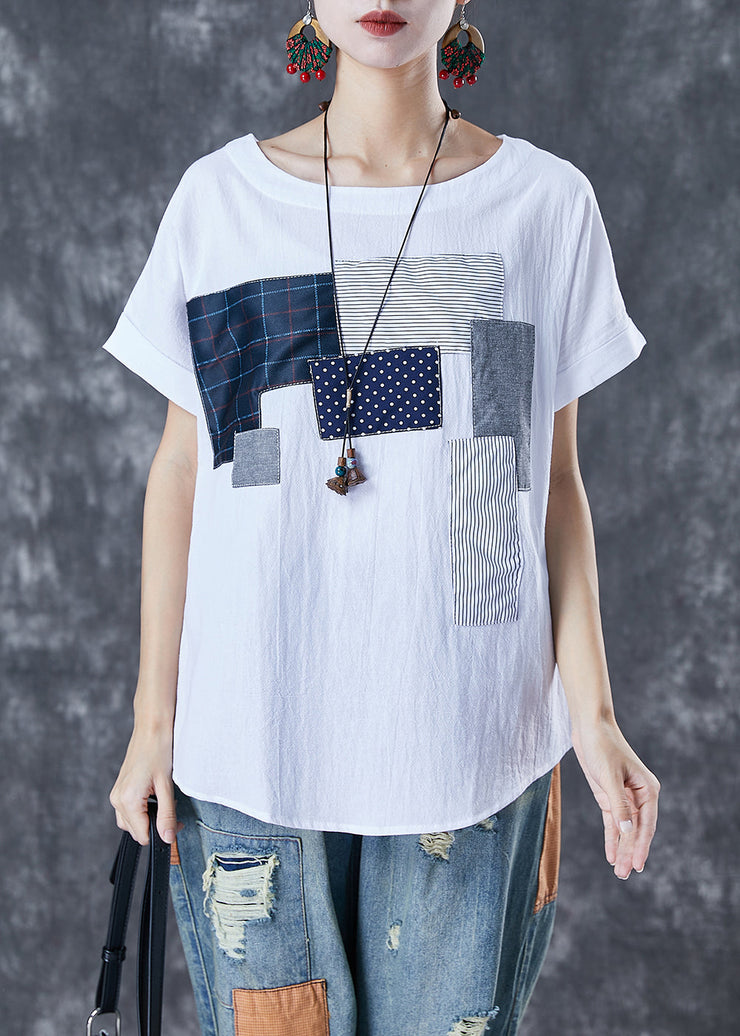 Stylish White Oversized Patchwork Applique Cotton Tanks Summer