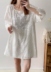 Stylish White Oversized Stereoscopic Floral Cotton Vacation Dress Summer