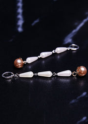 Stylish White Pearl Tassels Long Drop Earrings