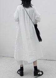 Stylish White Peter Pan Collar Asymmetrical Cotton Shirts Dress Spring