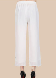 Stylish White Pockets Print Wide Leg Pants Summer