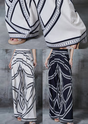 Stylish White Print Chiffon Straight Pants Spring