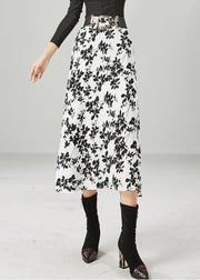 Stylish White Print Slim Fit Chiffon Skirts Summer