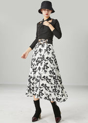 Stylish White Print Slim Fit Chiffon Skirts Summer