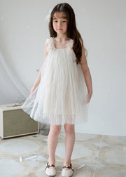 Stylish White Square Collar Solid Tulle Girls Dresses Sleeveless