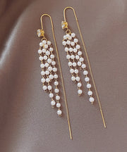Stylish White Sterling Silver Alloy Pearl Tassel Drop Earrings