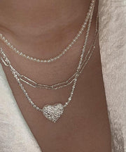 Stylish White Sterling Silver Chain Love Pendant Necklace