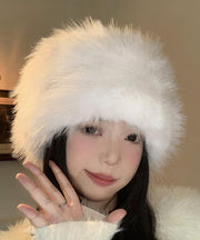 Stylish White Thick Warm Fuzzy Fur Fluffy Bonnie Hat