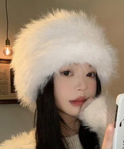 Stylish White Thick Warm Fuzzy Fur Fluffy Bonnie Hat