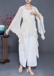 Stylish White V Neck Lace Up Flare Sleeve Chiffon Top Summer