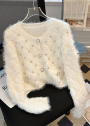 Stylish White Zircon Warm Fuzzy Fur Fluffy Cardigan Spring