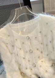 Stylish White Zircon Warm Fuzzy Fur Fluffy Cardigan Spring