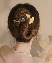 Stylish Yellow Alloy Ginkgo Leaf Hairpin