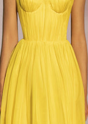 Stylish Yellow Backless Strapless Silk Spaghetti Strap Summer