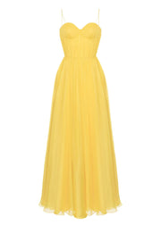 Stylish Yellow Backless Strapless Silk Spaghetti Strap Summer