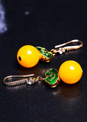 Stylish Yellow Beeswax 925 Silver Drop Earrings