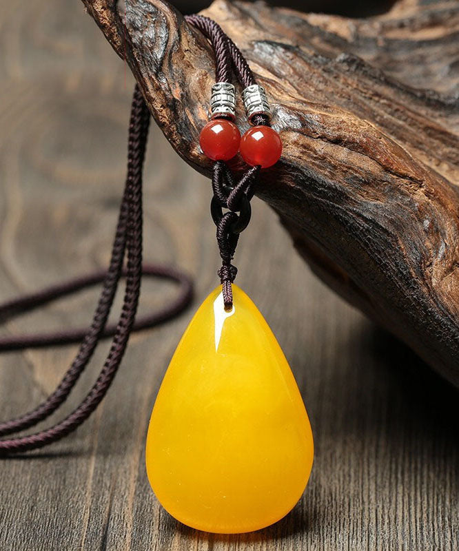 Stylish Yellow Hand Knitting Beeswax Water Drop Pendant Necklace