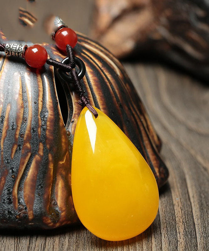 Stylish Yellow Hand Knitting Beeswax Water Drop Pendant Necklace