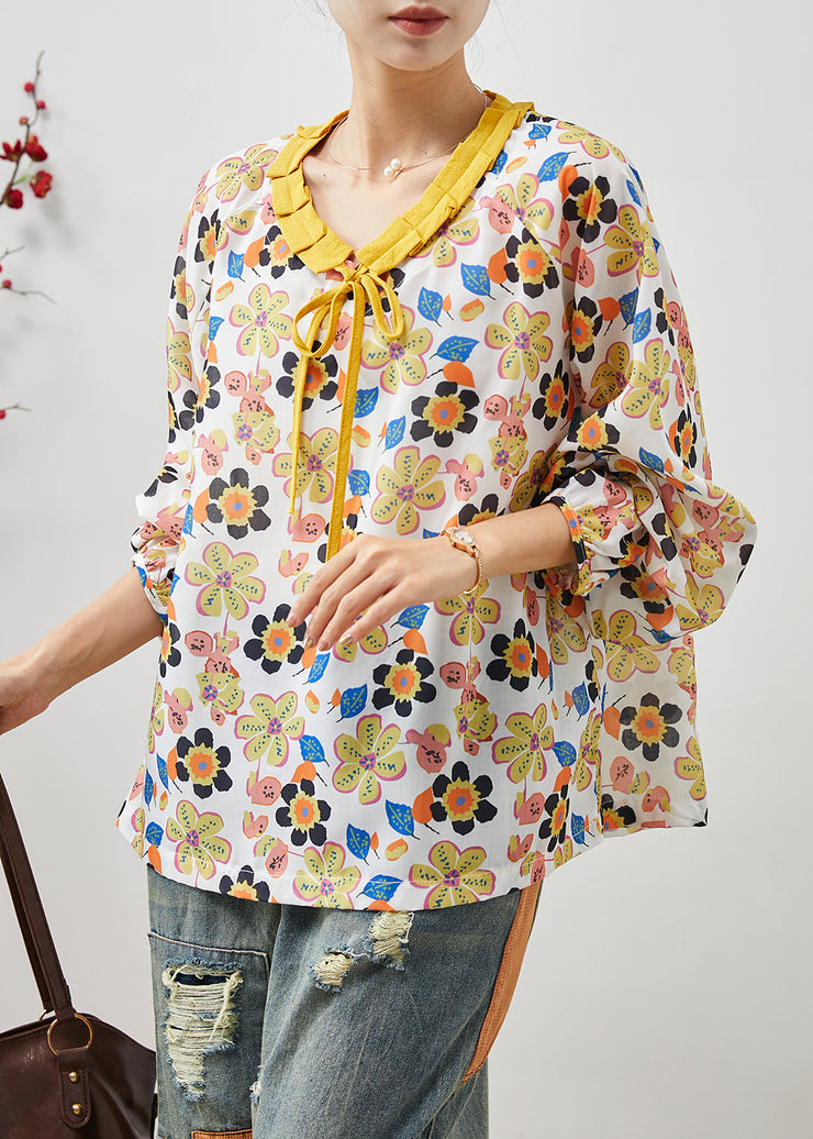 Stylish Yellow Oversized Floral Cotton Shirt Tops Summer