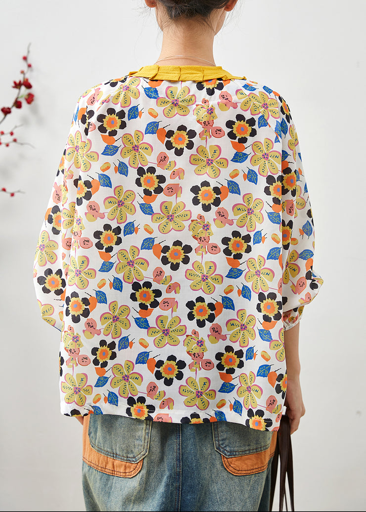 Stylish Yellow Oversized Floral Cotton Shirt Tops Summer