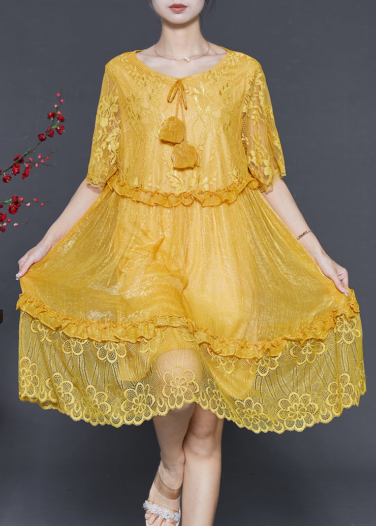 Stylish Yellow Patchwork Lace Party Dresses Summer