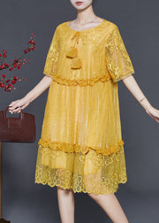 Stylish Yellow Patchwork Lace Party Dresses Summer