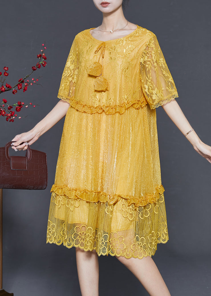 Stylish Yellow Patchwork Lace Party Dresses Summer